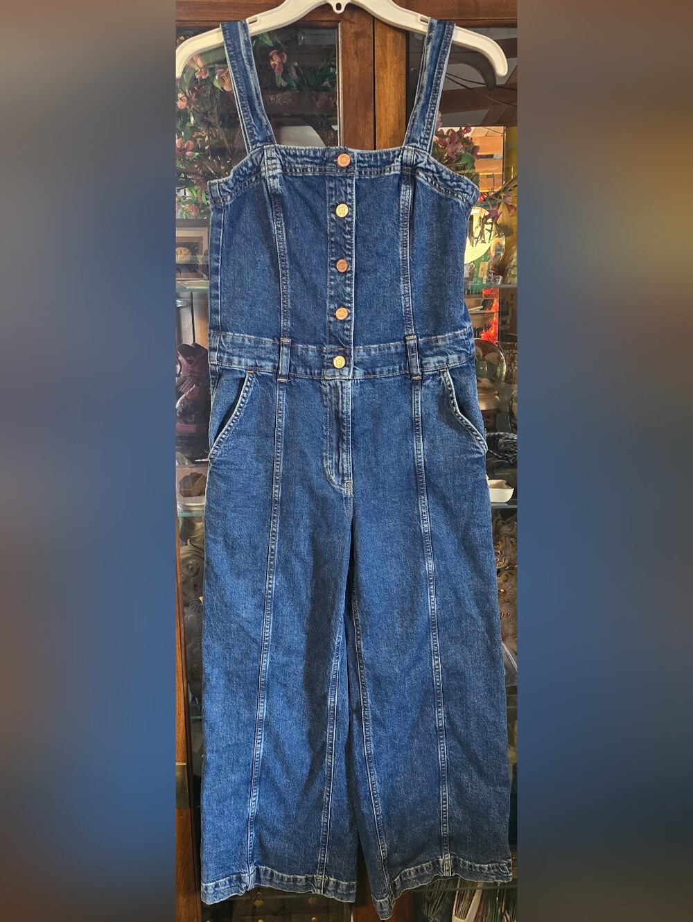 GAP Denim Button Front Wide Leg Overalls Jumpsuit